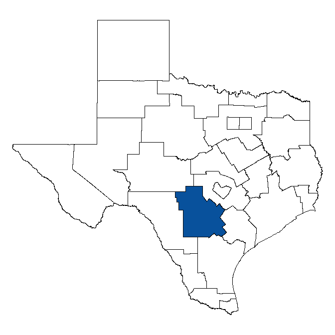 Map of Texas showing Alamo Workforce Development Board