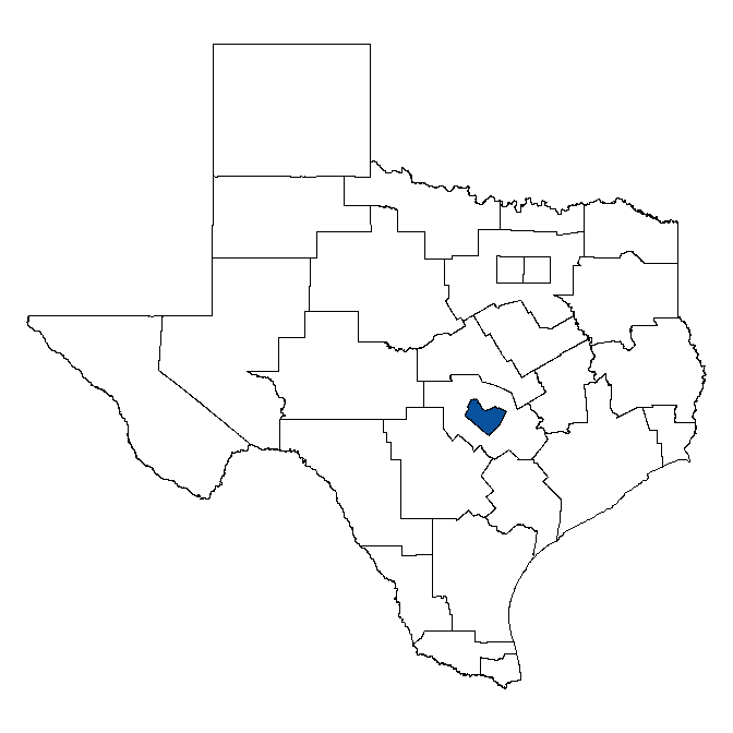 Map of Texas showing Capital Area Workforce Development Board