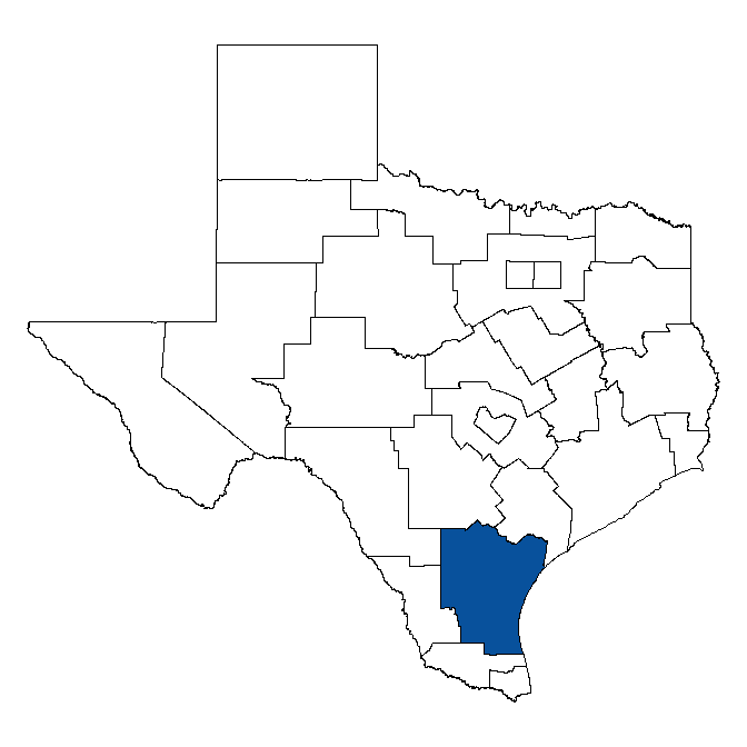 Map of Texas showing Coastal Bend Workforce Development Board