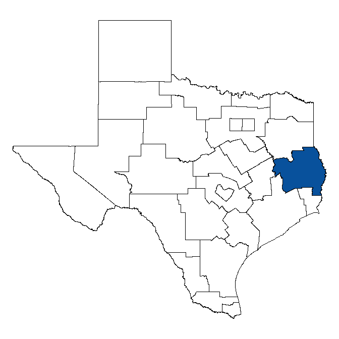 Map of Texas showing Deep East Texas Workforce Development Board