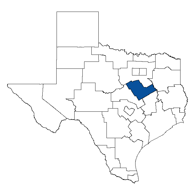 Map of Texas showing Heart Of Texas Workforce Development Board