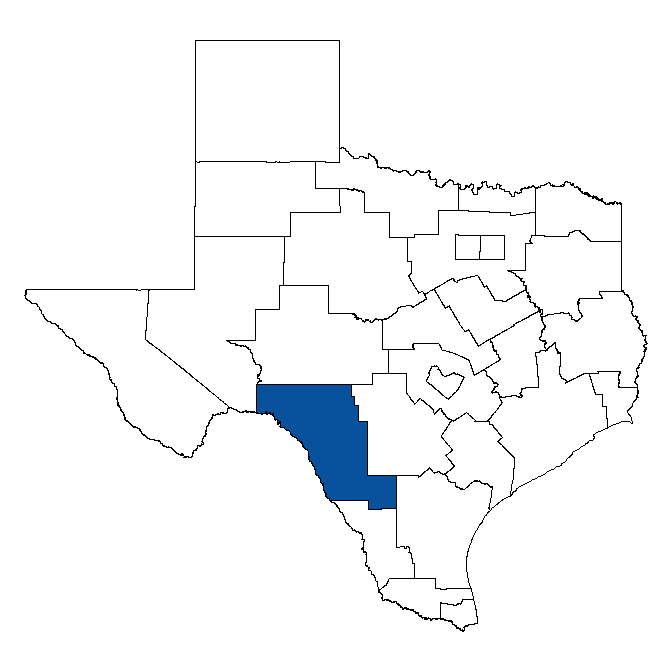 Map of Texas showing Middle Rio Grande Workforce Development Board