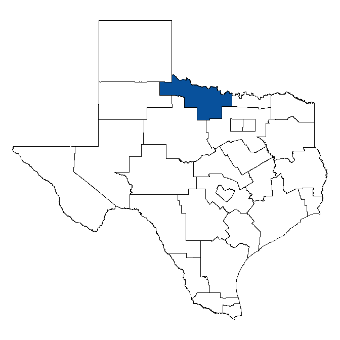 Map of Texas showing North Texas Workforce Development Board