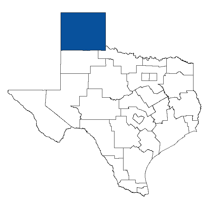 Map of Texas showing Panhandle Workforce Development Board