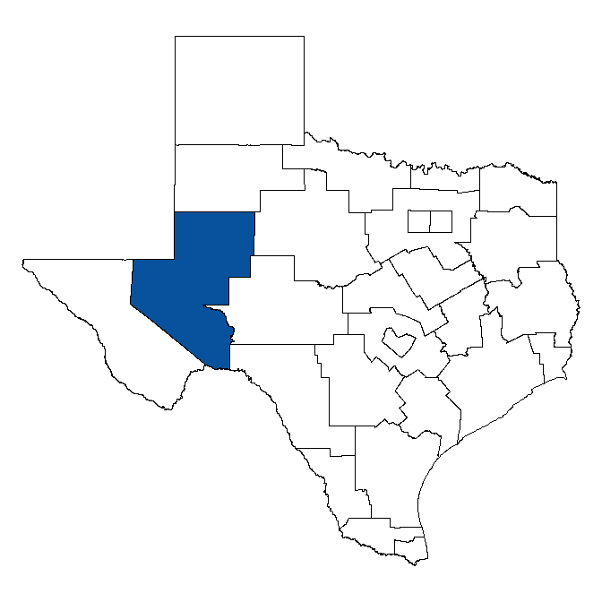 Map of Texas showing Permian Basin Workforce Development Board