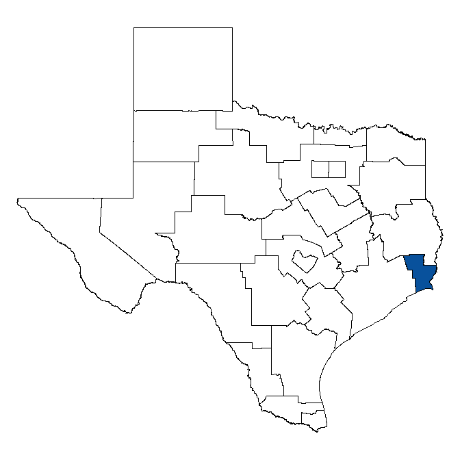Map of Texas showing Southeast Texas Workforce Development Board
