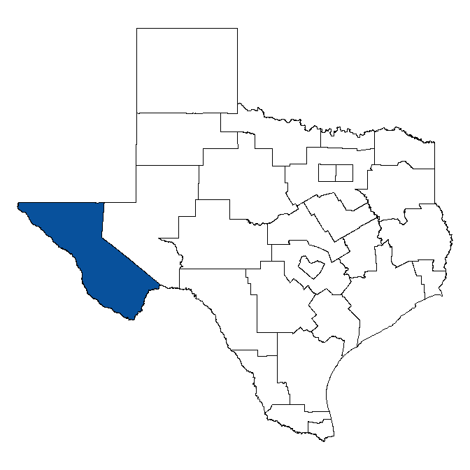 Map of Texas showing Borderplex Workforce Development Board