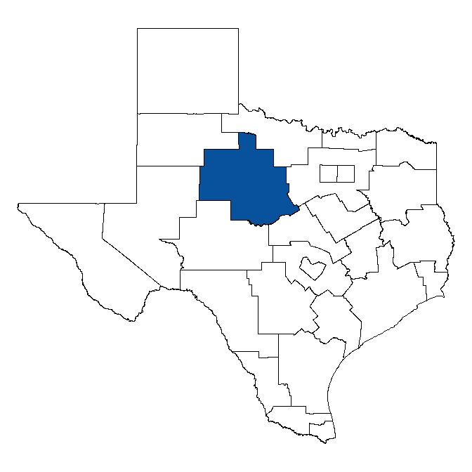 Map of Texas showing West Central Tx Workforce Development Board